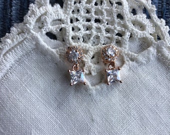 Petite Rose Gold Plated Earrings with Swarovski Crystals, .5 in, 12.7 mm