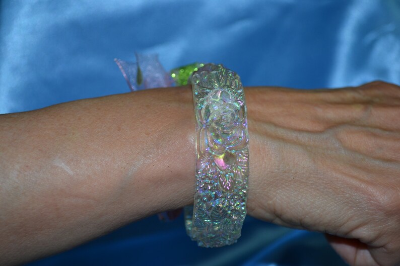 Translucent Vintage Pink and Green Opalescent Bangle Bracelet