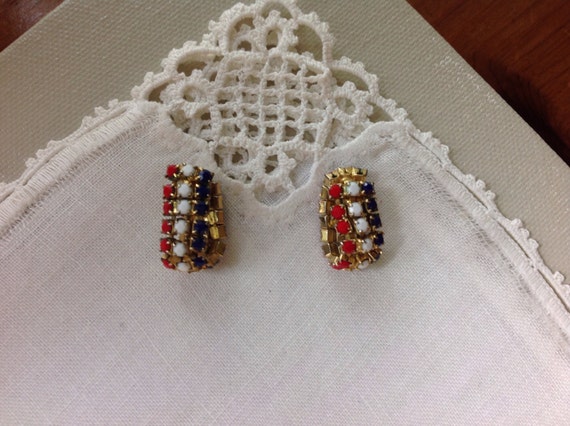 Vintage Patriotic Earrings, Red, White and Blue - image 3