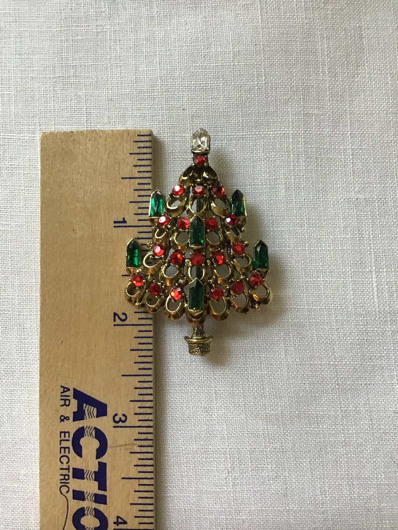 Book Piece Gold Tone Hollycraft Christmas Tree Pin Brooch Fruit Salad