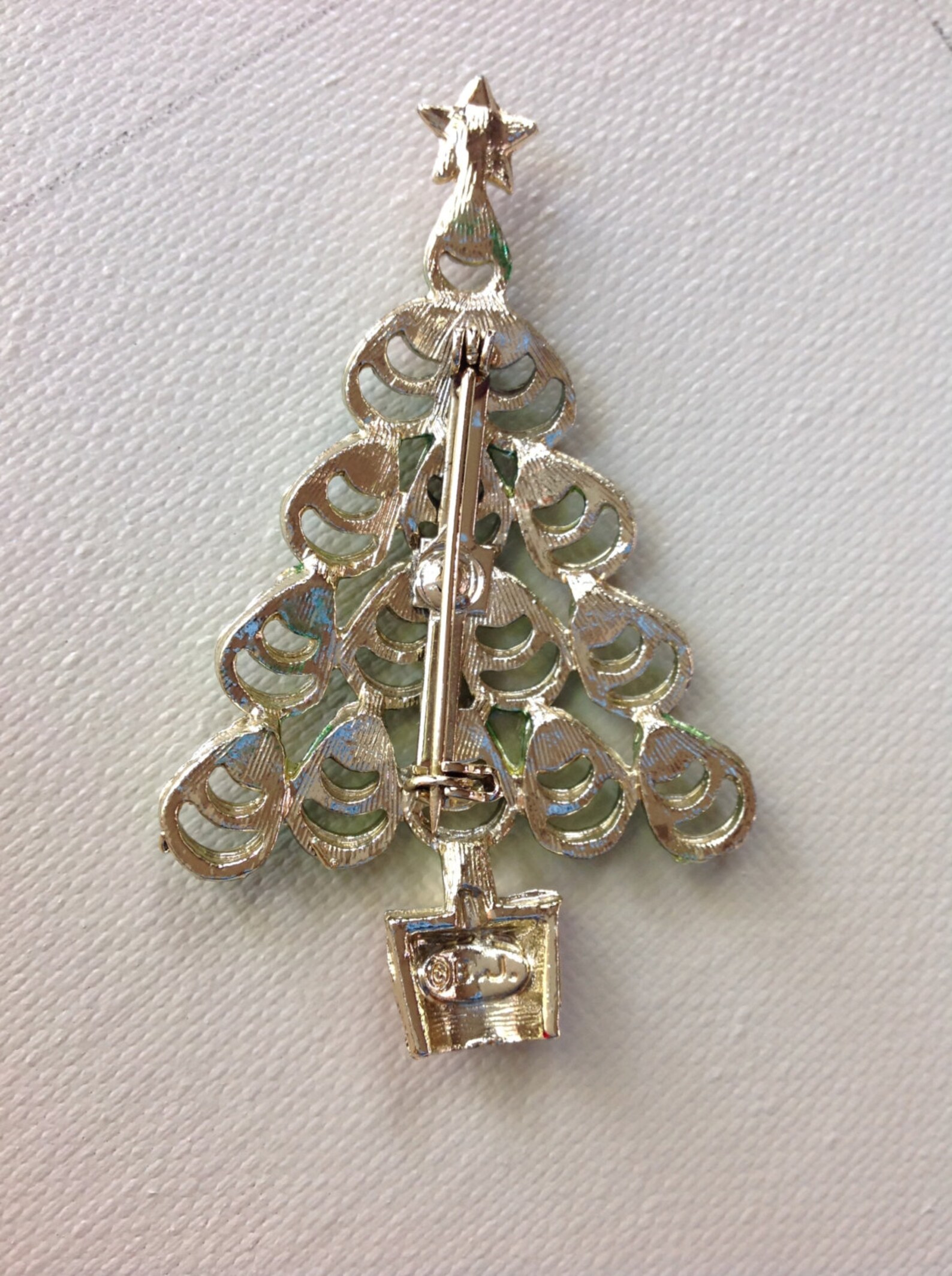 Book Piece BJ Christmas Tree Pin Brooch Green Washed Enamel Etsy