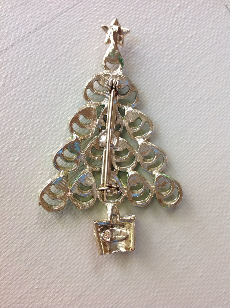 Book Piece BJ Christmas Tree Pin Brooch Green Washed Enamel Etsy