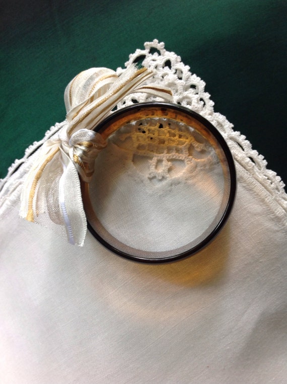 Vintage Bangle Bracelet, Amber Moonglow Lucite, Tr
