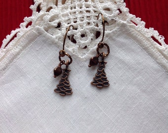 Christmas Tree Earrings, Bronze, 3/8 X 3/4 inches, 9.5 X 19 mm