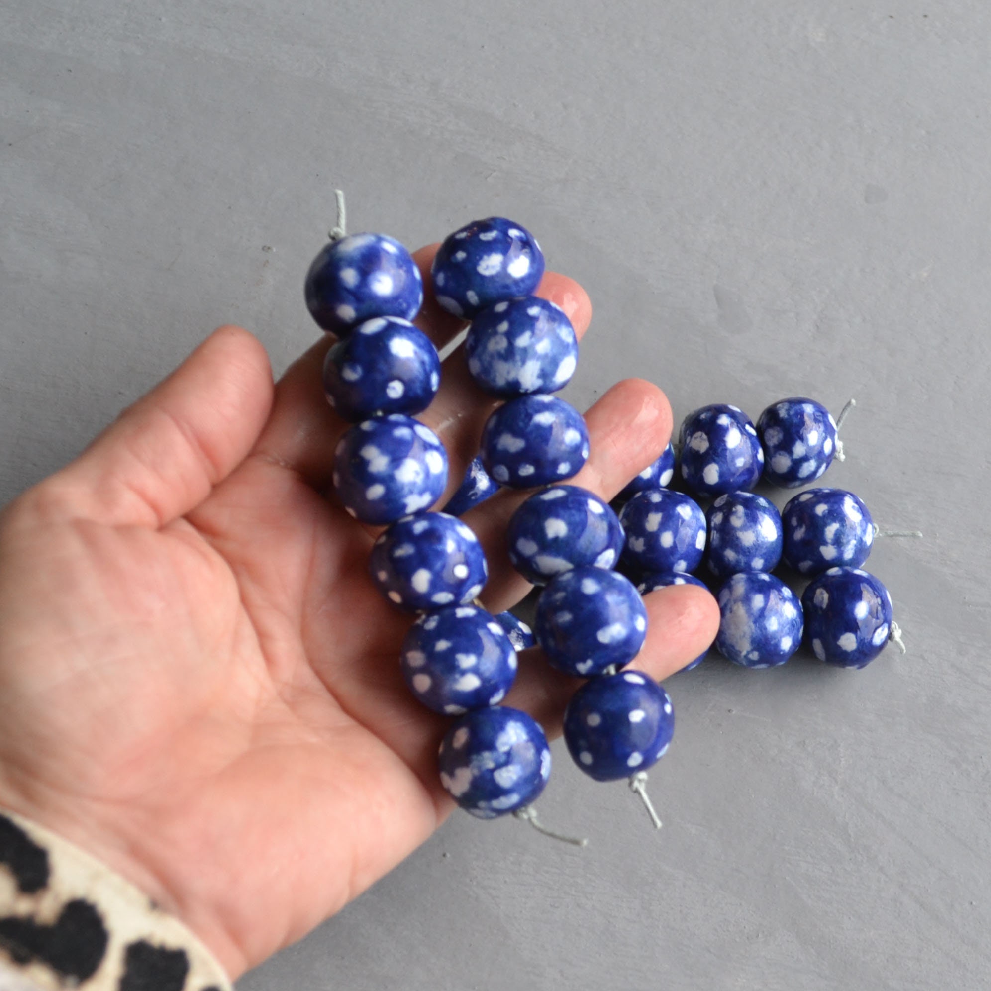 Extra Large Beads Blue Beads With White Dots Dark Blue Etsy