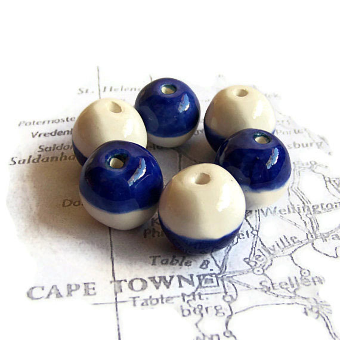 Dark Blue and White Beads Handmade Beads Ceramic Beads Etsy
