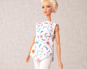 Asymmetrical Top & Pants Set for 1/6 Dolls, Modern Minimalist Outfit, Handmade OOAK Fashion