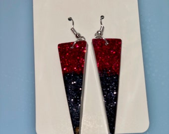 Resin, fish-hook back dangle red/black glitter earrings