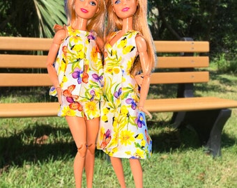 11.5” Fashion Doll Spring/summer 5-way shorts/top outfit and wrap dress