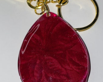 Resin Keychains/Purse charms - red teardrop shape - reversible print.