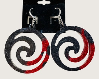 Resin, lever-back, round swirl (wave) earrings