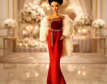Scarlet Drama OOAK Art Doll, Couture Red Evening Gown, Fashion Doll, Collector Gift