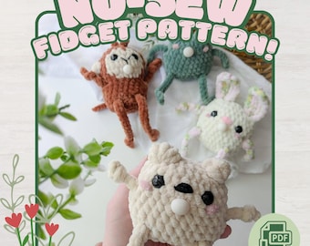 Amigurumi Pully Plush Stress Ball Fidget Crochet Patterns: Monkey, Frog, Bear, Bunny (No-Sew PDF)