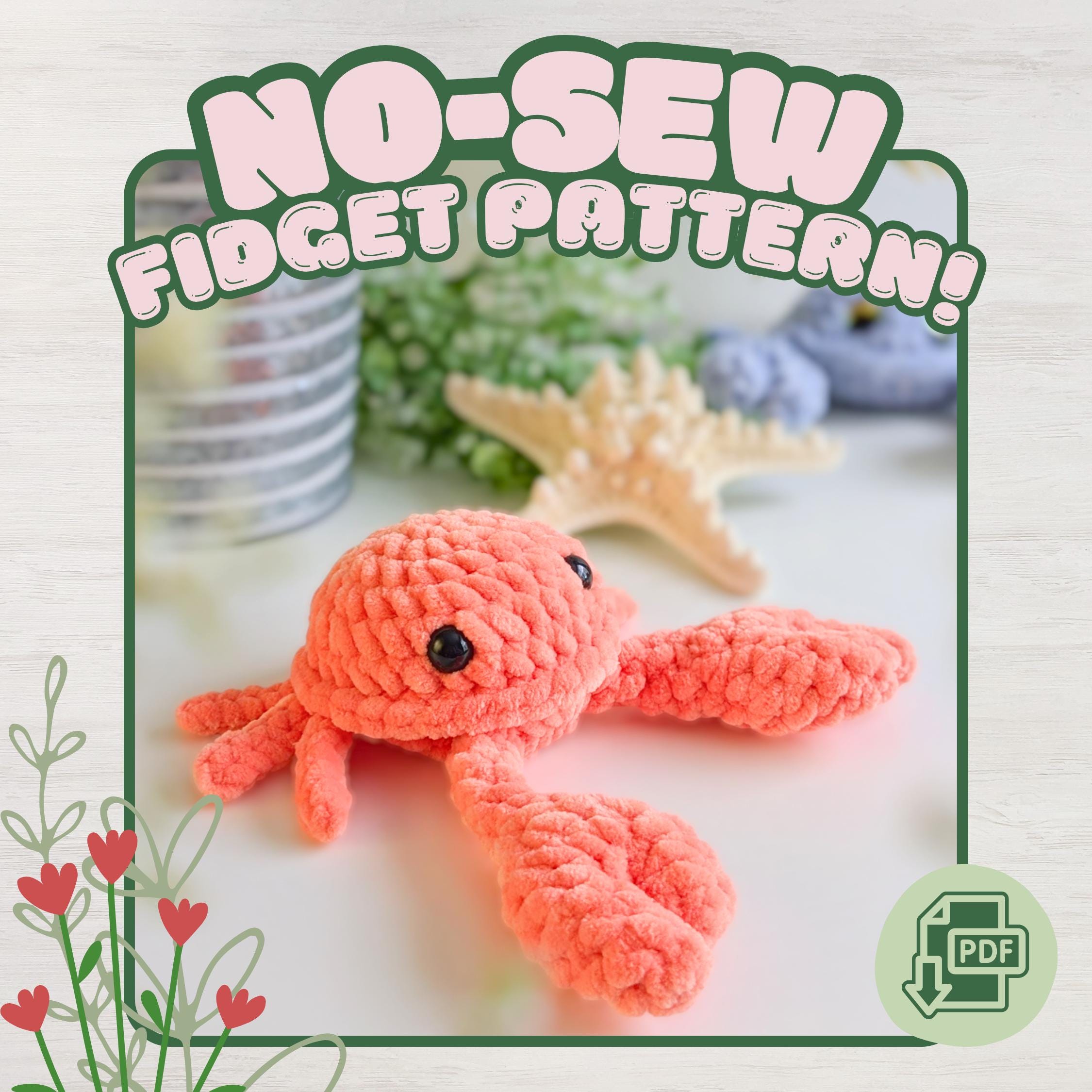 Sandy the Crab Pully Plush Amigurumi No-Sew Fidget Crochet Pattern PDF