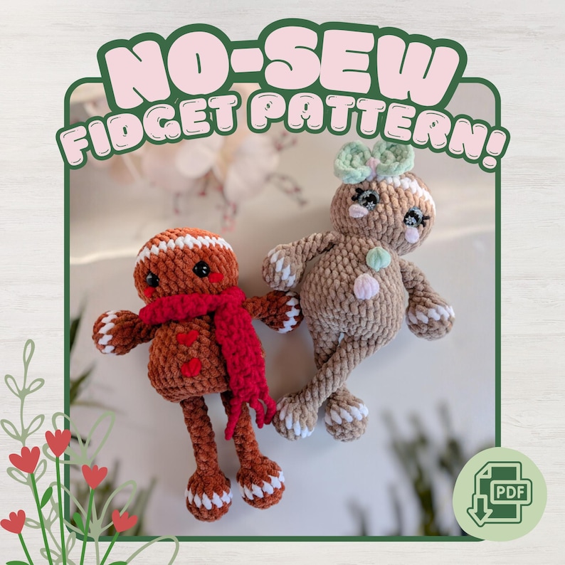 Graham Gingerbread Man Pully Plush Amigurumi No-sew Fidget Crochet ...