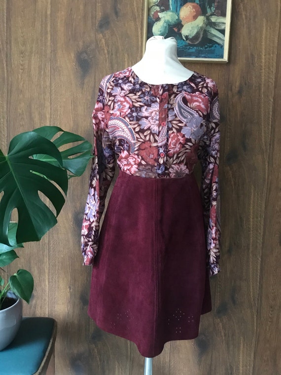Vintage 60's 70's Burgundy red suede mini skirt