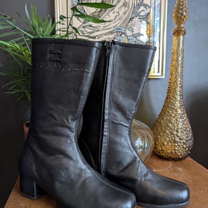 Black Leather Square toe Boots