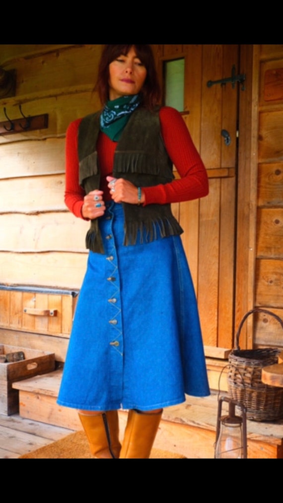 Vintage 60s 70s Western Green Suede Fringe Waistco