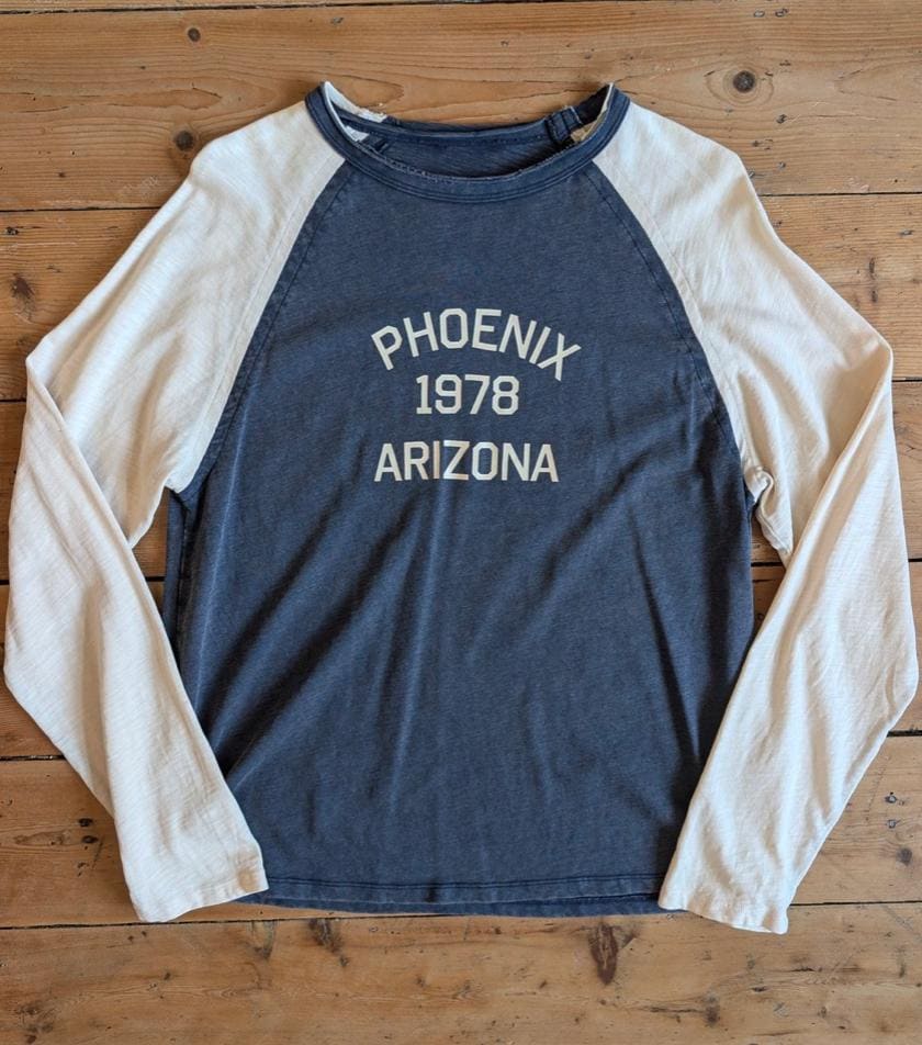 トップス 60s 70s Phoenix shirt 70s Vintage Phoenix 1978 Arizona Navy Blue and Cream Baseball Top