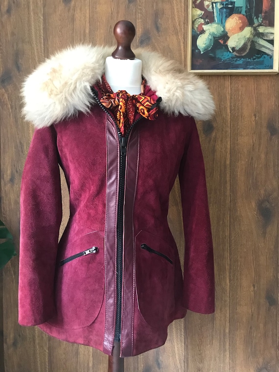 Vintage 60s 70s Penny Lane Jacket Coat Burgundy Sh