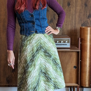 Vintage 60s 70s Green Chevron Skirt