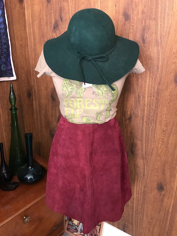 Vintage 60's 70's Burgundy red suede mini skirt