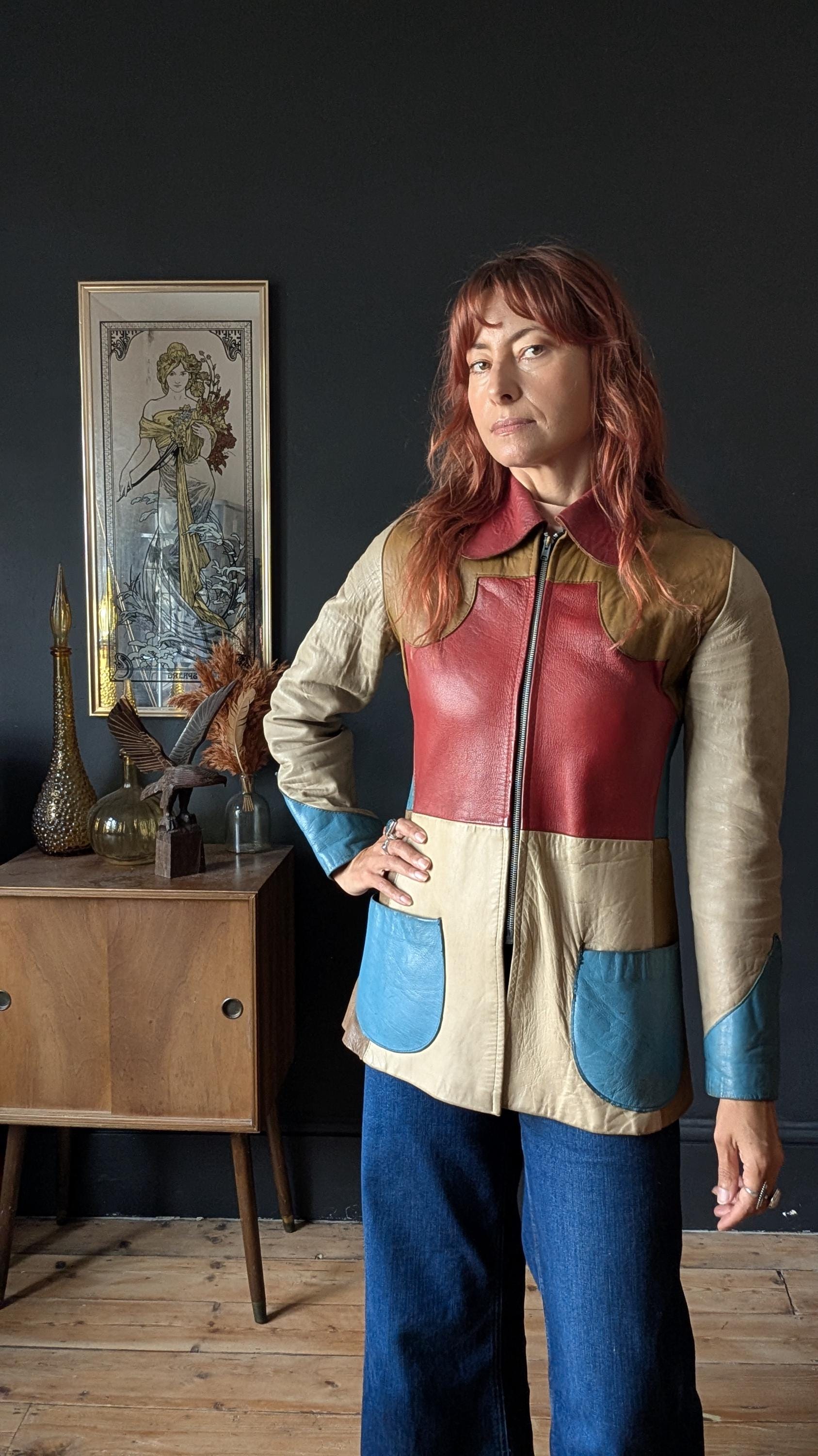 70s Leather Patchwork Jacket - Etsy