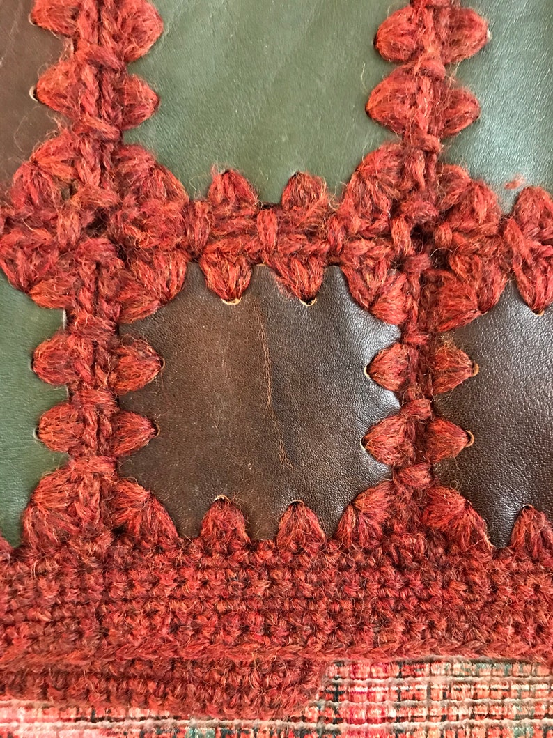 60/'s 70/'s Vintage Leather Wool Crochet Waistcoat Vest
