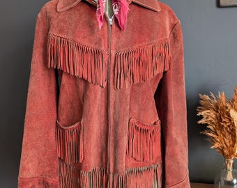 Rare K bar Z Western vintage red suede fringe jacket