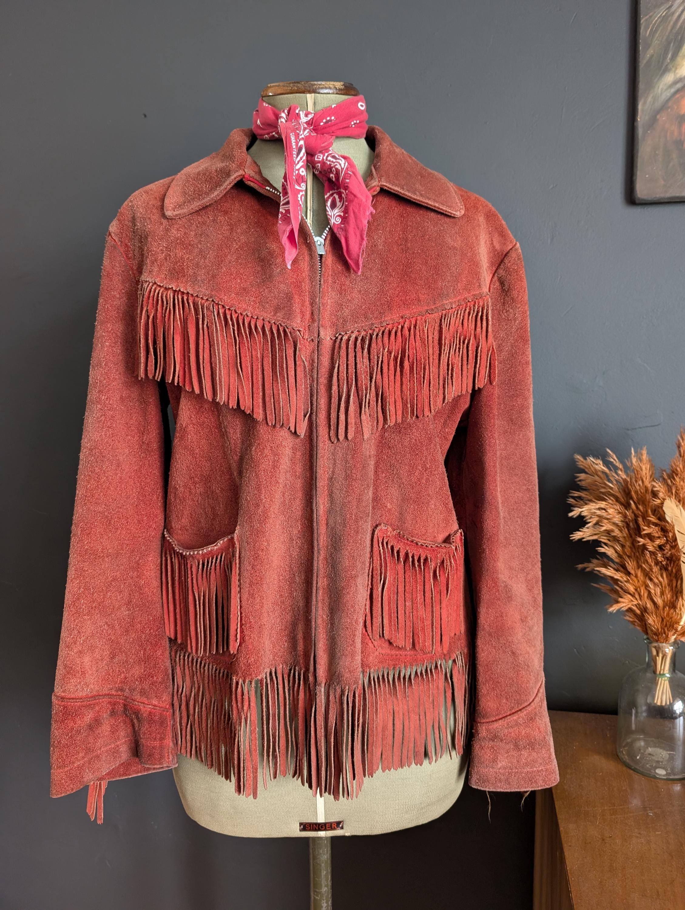 ジャケット・アウター 70's (k-bar-z) fringed western jacket Vintage k bar z size 7 leather jacket suede fringe cowboy