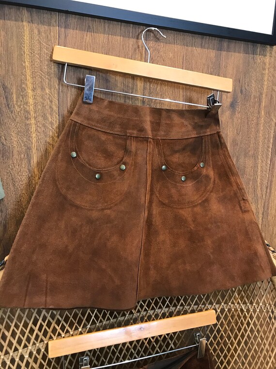 60's brown suede mini skirt studded pockets