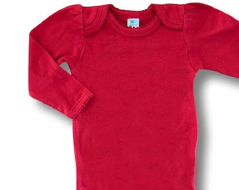 Baby Girl Long Sleeve Red Bodysuit Blank: sizes 3 months to 18 months for DIY project