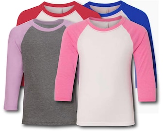 Kids Next Level Raglan Sleeve Shirt | Youth Unisex Baseball Sleeve Blank | Red | Pink | Royal Blue | Grey  Blank 3/4 Sleeve Tshirt