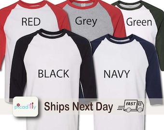 Adult Gilden Heavy Cotton Raglan Sleeve Shirt: Unisex 3/4 Sleeve Tee | Baseball Sleeve Blank | Red | Grey | Black | Navy | Dark Green