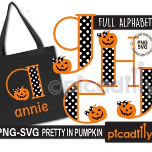 Girls Pumpkin Alphabet SVG PNG: Pumpkin Polka Dot Digital Files for DIY project