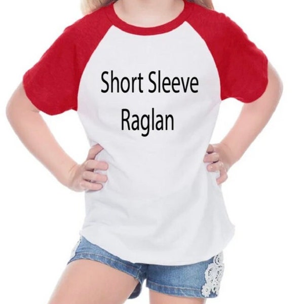 Kids Short Sleeve RED Kavio Raglan Sleeve Shirt, Kavio baseball Sleeve Red Blank, Unisex Red Raglan Sleeve, Boys Short Sleeve Red Shirt