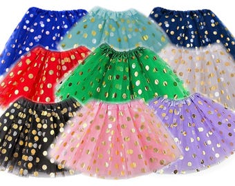 Toddler and Girls Gold Polka Dot Dance Tutu: 0-4mo | 18mo-4Y | 2Y-8Y | 6mo-2Y