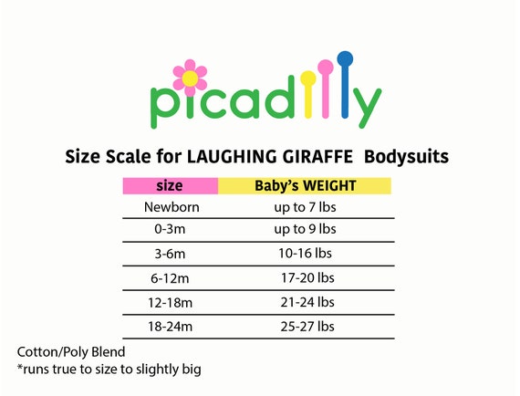 Laughing Giraffe Size Chart