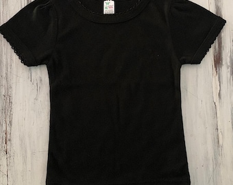 Baby | Toddler Girl BLACK Puff Sleeve Shirt 6mo, 12mo, 18mo 2t 3t 4t & 5 | Short Sleeve Picot edge Top