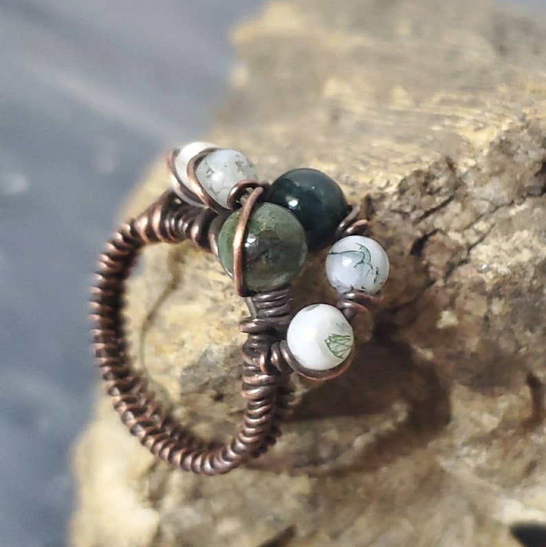 Jade /& Jasper Stone Wire Wrapped Ring