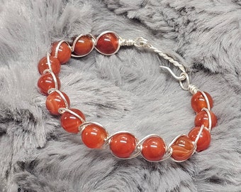 Carnelian Beaded Silver Bracelet