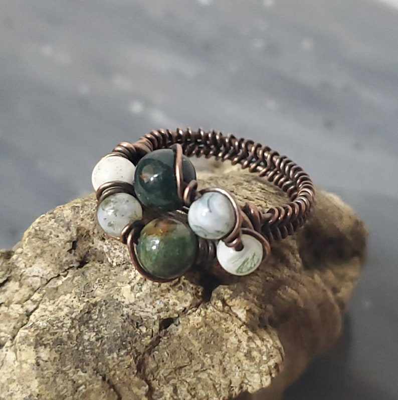 Jade /& Jasper Stone Wire Wrapped Ring