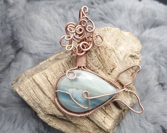 BC Ocean Picture Stone Wire Wrapped Pendant - Spouting Whale