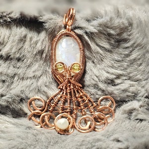 Rainbow Moonstone Octopus Wire Wrapped Pendant