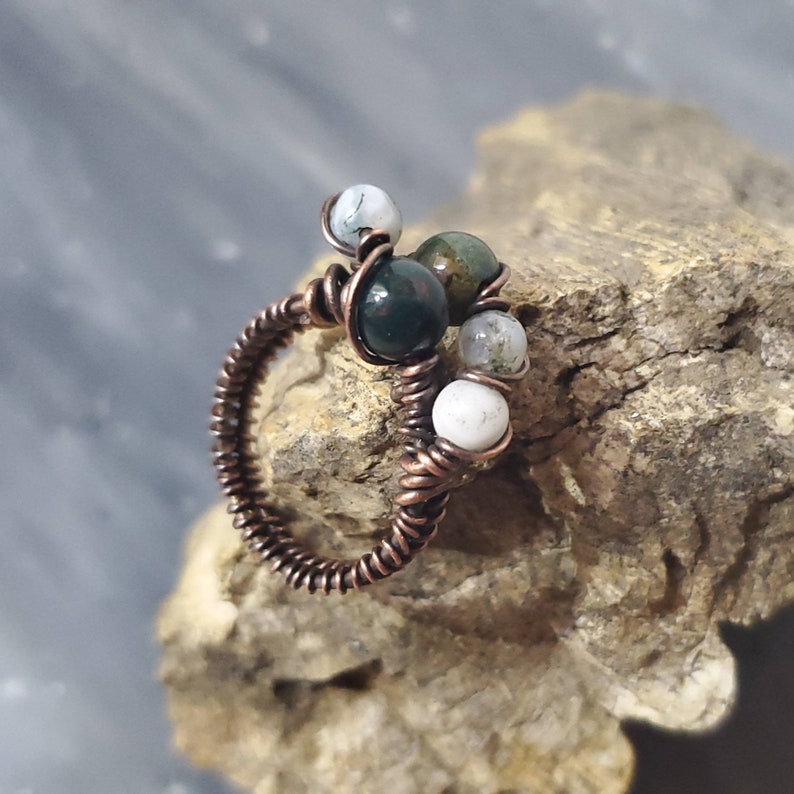 Jade /& Jasper Stone Wire Wrapped Ring