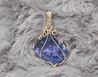 Blue & Purple Bridewell Crystal Bloom Wire Wrapped Pendant