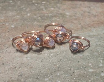 Faceted Glass Crystal Wire Wrapped Ring