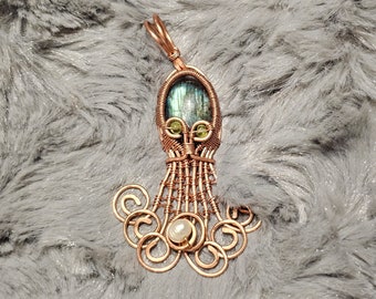 Pendentif en forme de pieuvre en labradorite