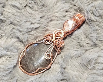 Silver Sheen Obsidian Wire Wrapped Pendant w/ Herkimer Diamond Quartz