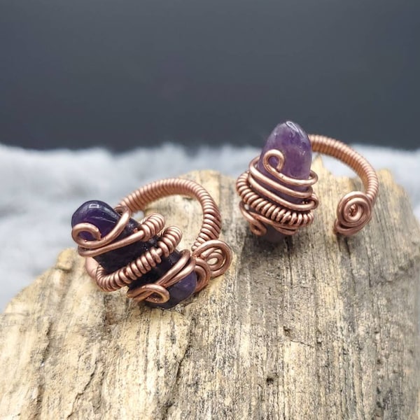 Floating Single Amethyst Wire Wrapped Ring